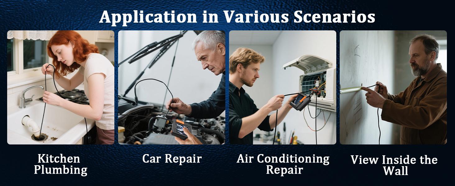 Endoscope Camera with Light, 1920P HD Borescope Camera with 8 Adjustable LED Lights, 16.4ft Semi-Rigid Cable, IP67 Waterproof, Handheld Borescope Cool Gadgets for Men