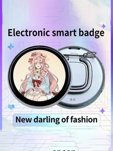 Mrsvi Anime Pixel Screen Smart Electronic Badge Pin, Backpack Digital Button Display, Photo and Name Tag, Innovative Accessory, Round
