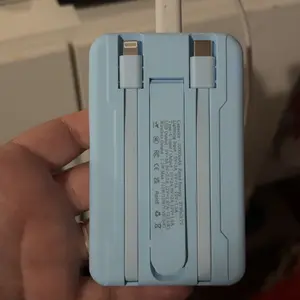 Magnetic 10000mAh Power Bank with Foldable Stand – 22.5W Fast Charging, 15W Wireless Charger, Built-in USB-C & Lightning Cables, Portable Battery Pack Compatible with iOS & Android Devices – Ideal for Travel & Everyday Use