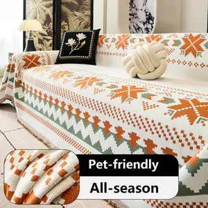 Bohemian Style Sofa Cover Blanket, Washable Sofa Slipcover, Anti-Scratch Cat Protection, Non-Slip Plush Cushion Protector, Universal Sofa Protector, All Seasons Use
