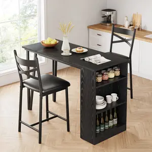 3 Piece Bar Table Set for 2, Bar Table and Chairs Set with with Flip Top Extension, Dining Table Set with Storage Shelves, Suitable for Small Space Kitchen Apartment