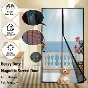 Large Magnetic Door Curtain - Self-Closing, No-Drill, Heavy-Duty Black Stripe Mosquito Proof Screen, Enjoy Sunshine Indoor, Indoor/Outdoor Use, Door Cover for Bedroom, Kitchen, Patio, Modern Home Decor