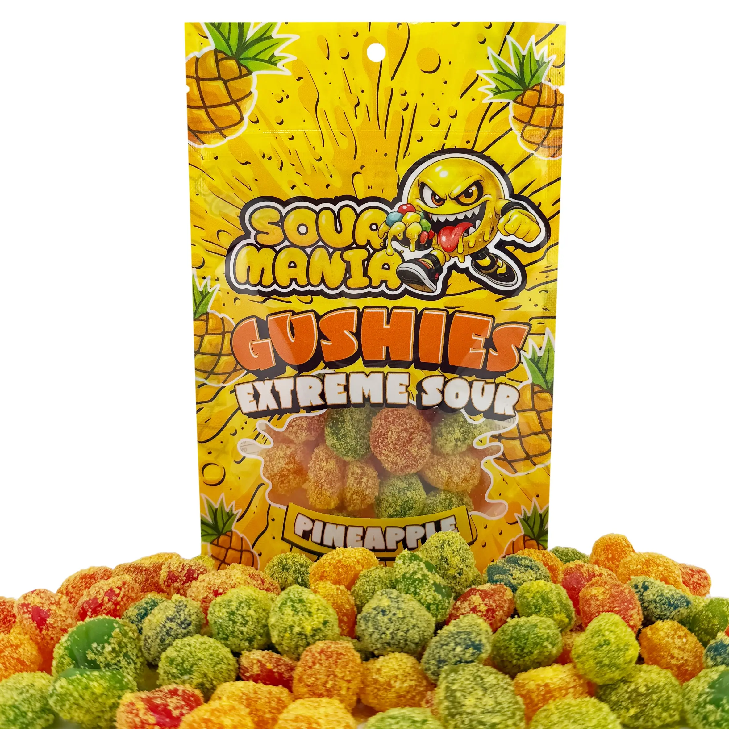 SourMania Gushies Extreme Sour Gummy Candy, Super Tangy Flavors, 6 oz Bag Pineapple
