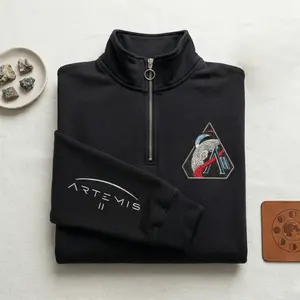[Ship From US] Embroidered Artemis 2 Mission Logo Quarter Zip Sweatshirt – Pullover | Retrun To The Moon