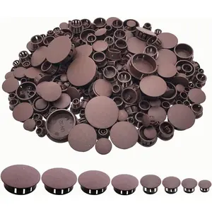 275Pcs Plastic Hole Plugs Recessed Brown Round Hole Plugs 3/16" 1/4" 5/16" 3/8" 1/2" 5/8" 3/4" 7/8" 1" 1 1/4" Snap-in Panel Lock Hole Plugs for Furniture Cabinet Hole Decorative Cover Caps (Brown)