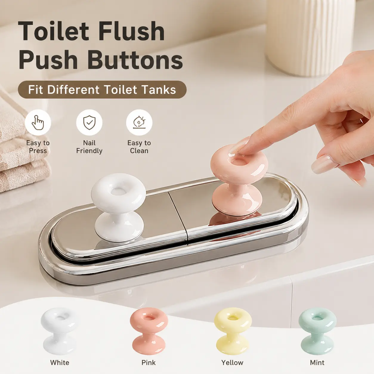 3-Count Doughnut-Shaped Toilet Flush Pushers, Nail Safe Bathroom Accessory, Fits Long and Round Toilet Buttons for Daily Use