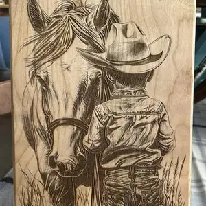 Little Cowboy and His Horse - Wooden Laser Engraved Art