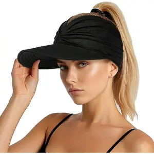 Sun Hats for Women, Wide Brim UV Protection Sun Visor Hats, UPF50+ Lightweight Foldable Ponytail Sports Cap
