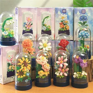 DIY Realistic Flower Pot Model Stem Building Blocks Set, Decorative Display Piece, Holiday Gift, Hobby Collection, Unisex