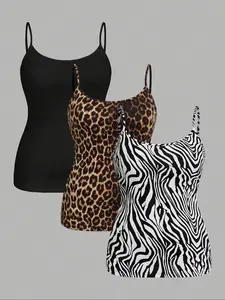 New Fashion Casual Plus Size Women's Sleeveless Vest Set, Three-Piece Summer Top, Comfortable and Stylish, Perfect for Daily Wear