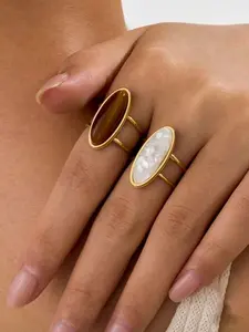 Women's Stainless Steel Ring Set, & Tiger Eye Gemstone Jewelry Gift for Women, Casual All-Season Accessory