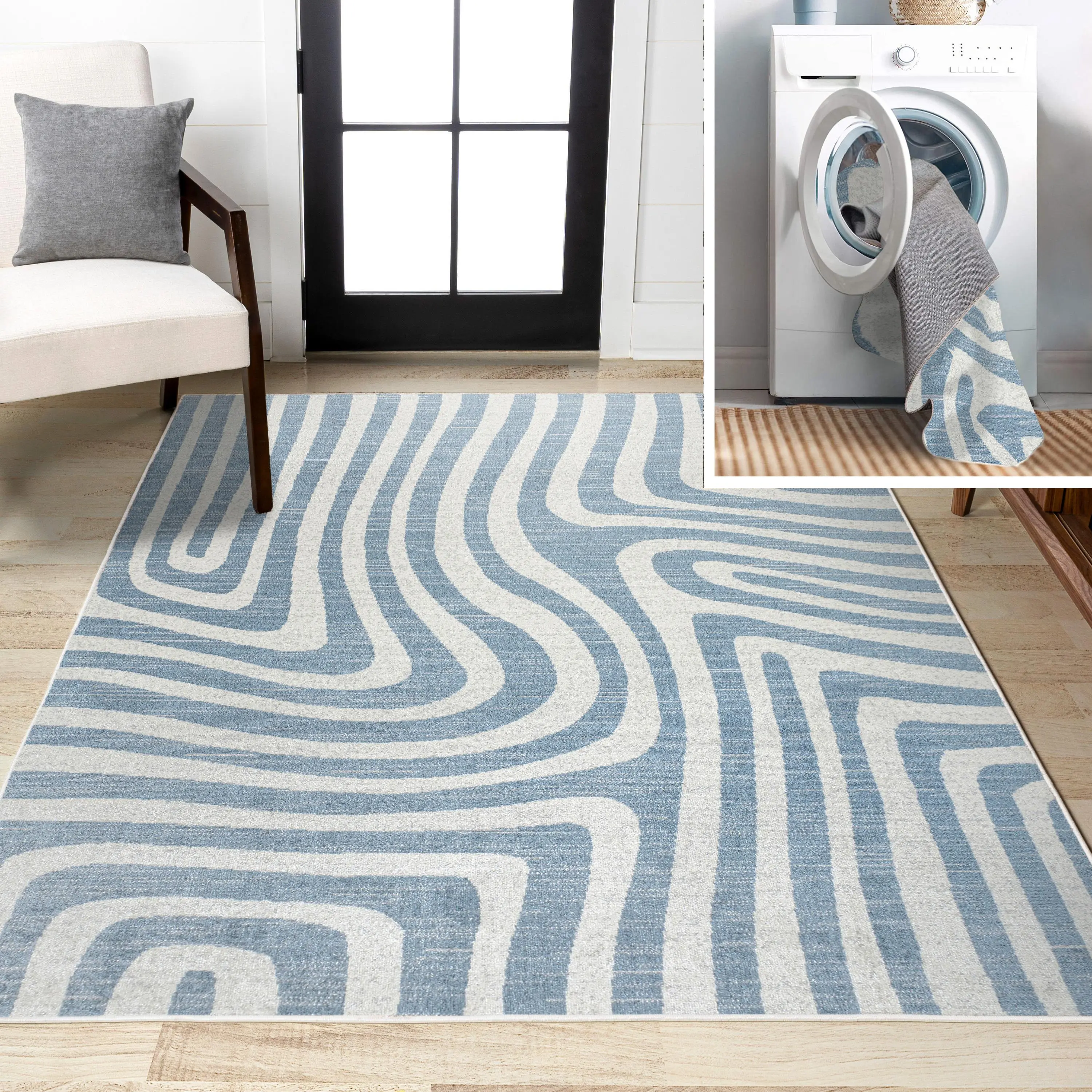 JONATHAN Y Maze Abstract Two-Tone Low-Pile Machine-Washable Indoor Area Rug; for Living Room, Kitchen, Bedroom, Dining Room, Office