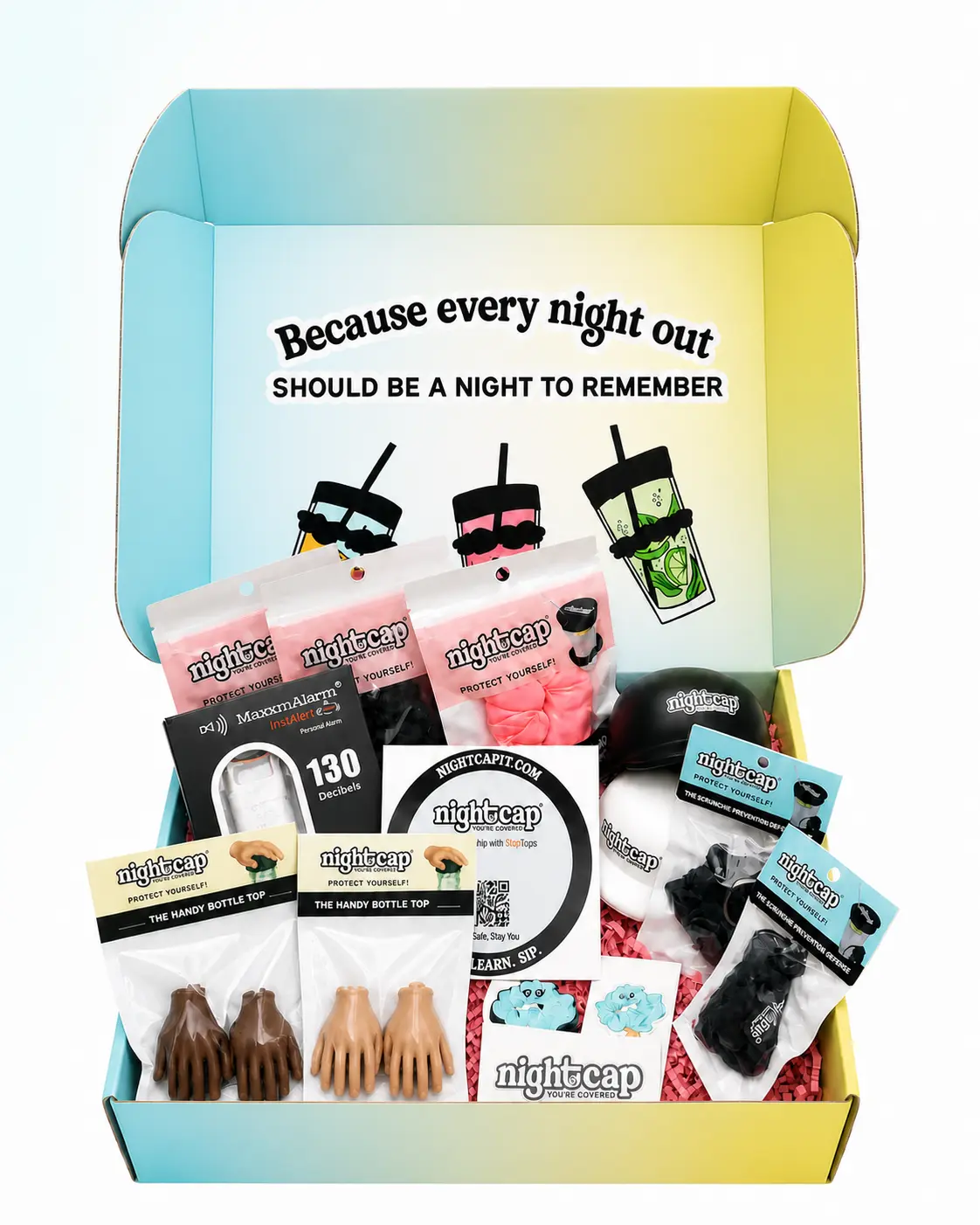 Nightcap College Safety Box - Perfect Gift for Students - 10 Different Products Included