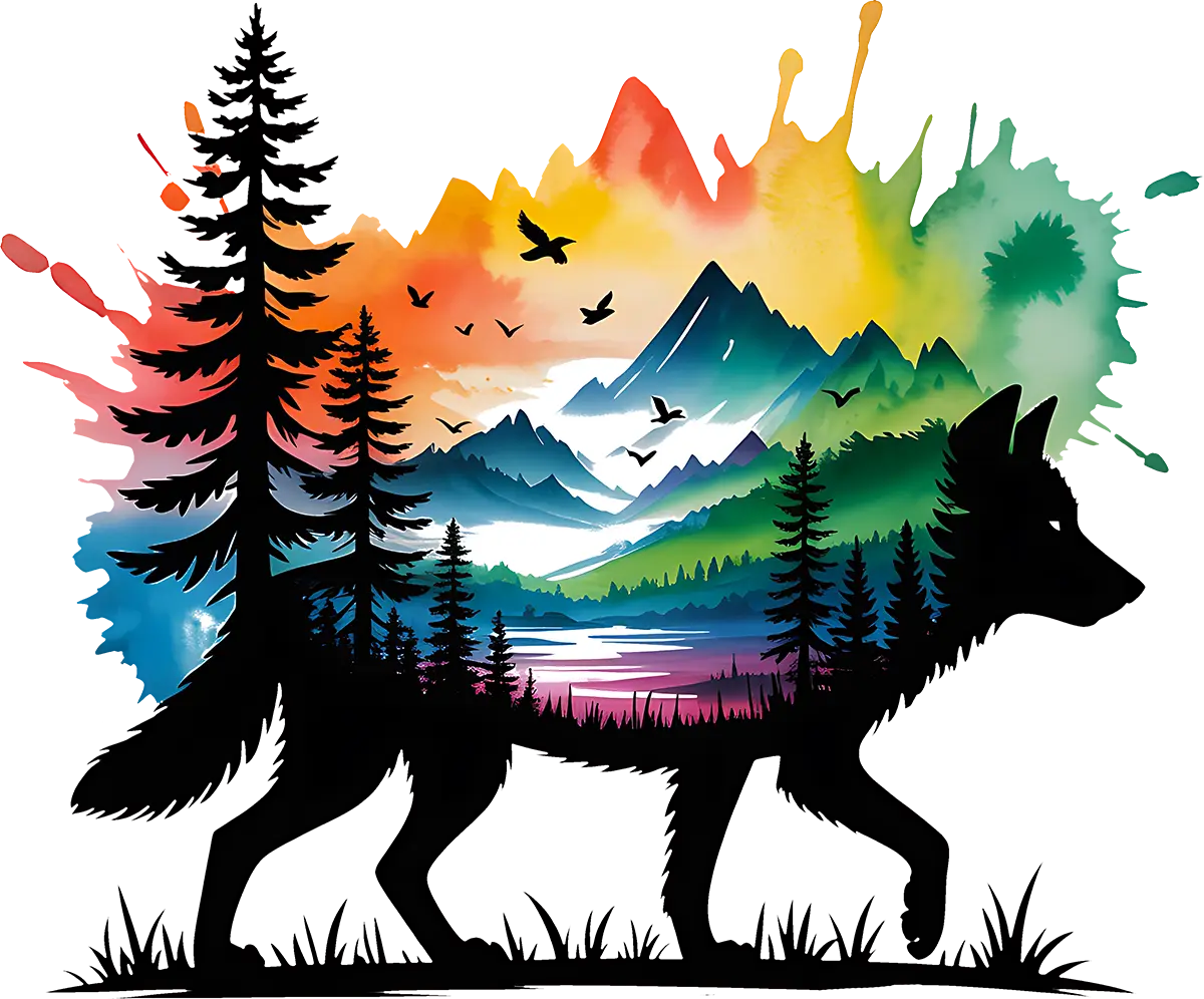 DTF Transfer – DB Wolf Water Color Multi Sizes