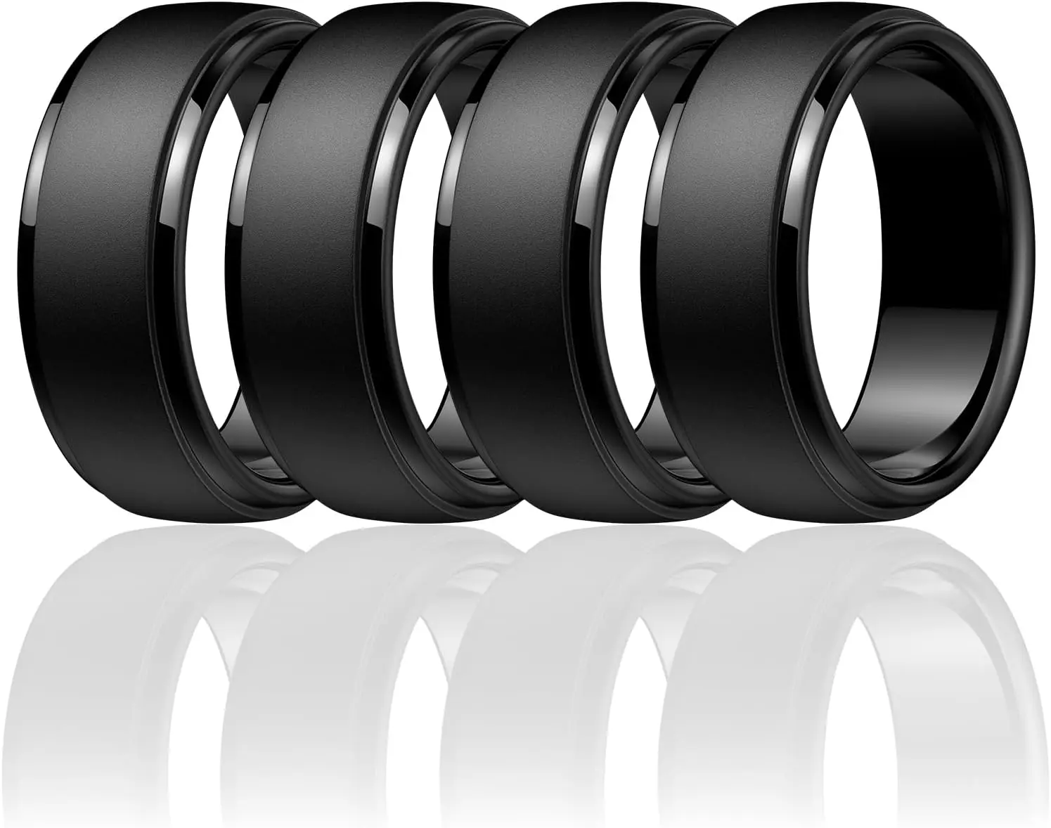 Men's Flexible Silicone Wedding Rings - Classic Black Rubber Rings, Hypoallergenic, 1/4/7 Variety Pack with Half Sizes for Gym/Gift, Flexible Silicone Rings