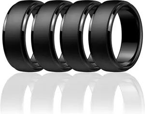 Men's Flexible Silicone Wedding Rings - Classic Black Rubber Rings, Hypoallergenic, 1/4/7 Variety Pack with Half Sizes for Gym/Gift, Flexible Silicone Rings