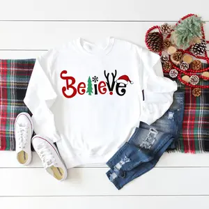 Believe Christmas Graphic Sweatshirt, Believe Christmas Party Family Sweatshirts for Men & Women