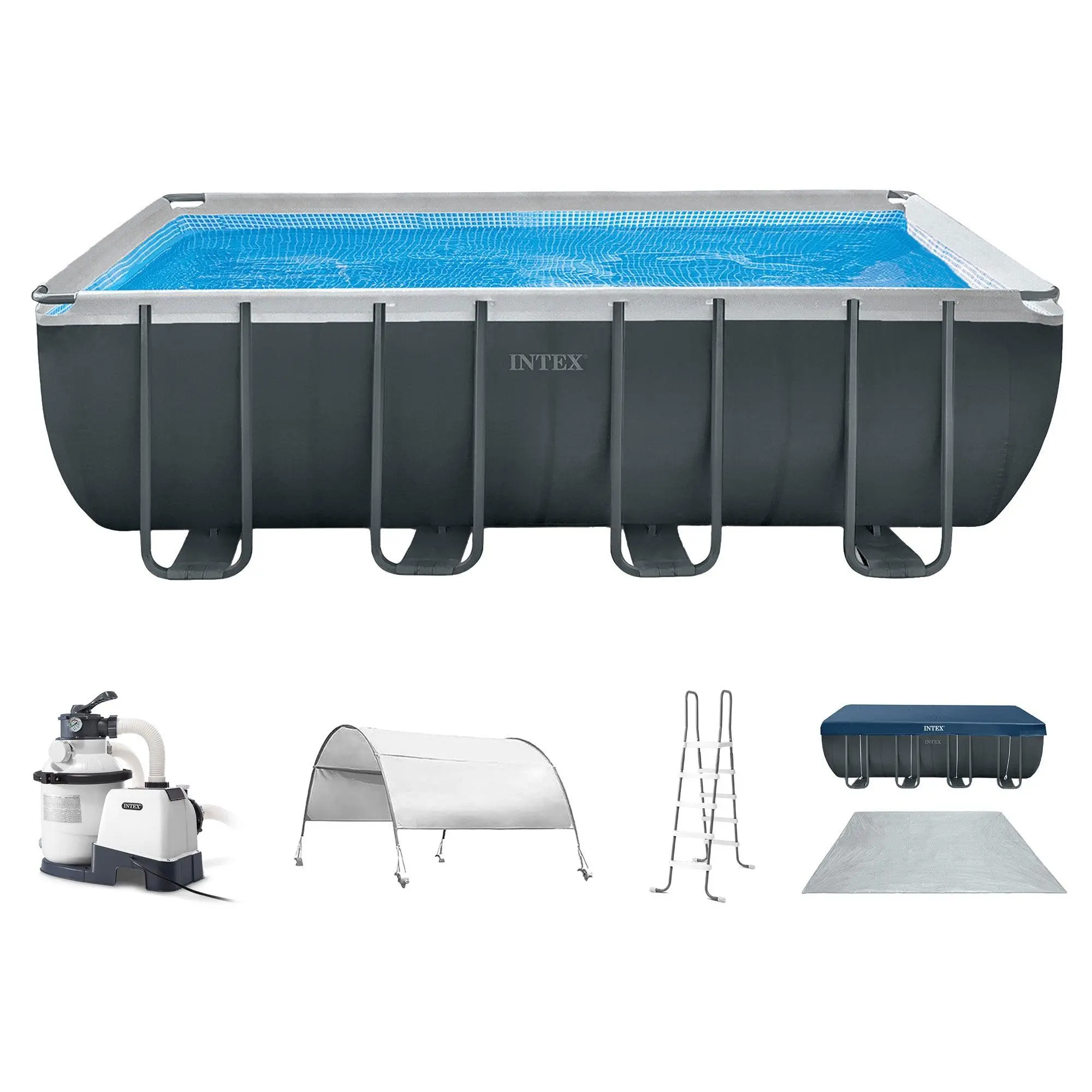 Intex 18Ft x 52In Ultra XTR Rectangular Frame Swimming Pool Kit w/Pump & Canopy