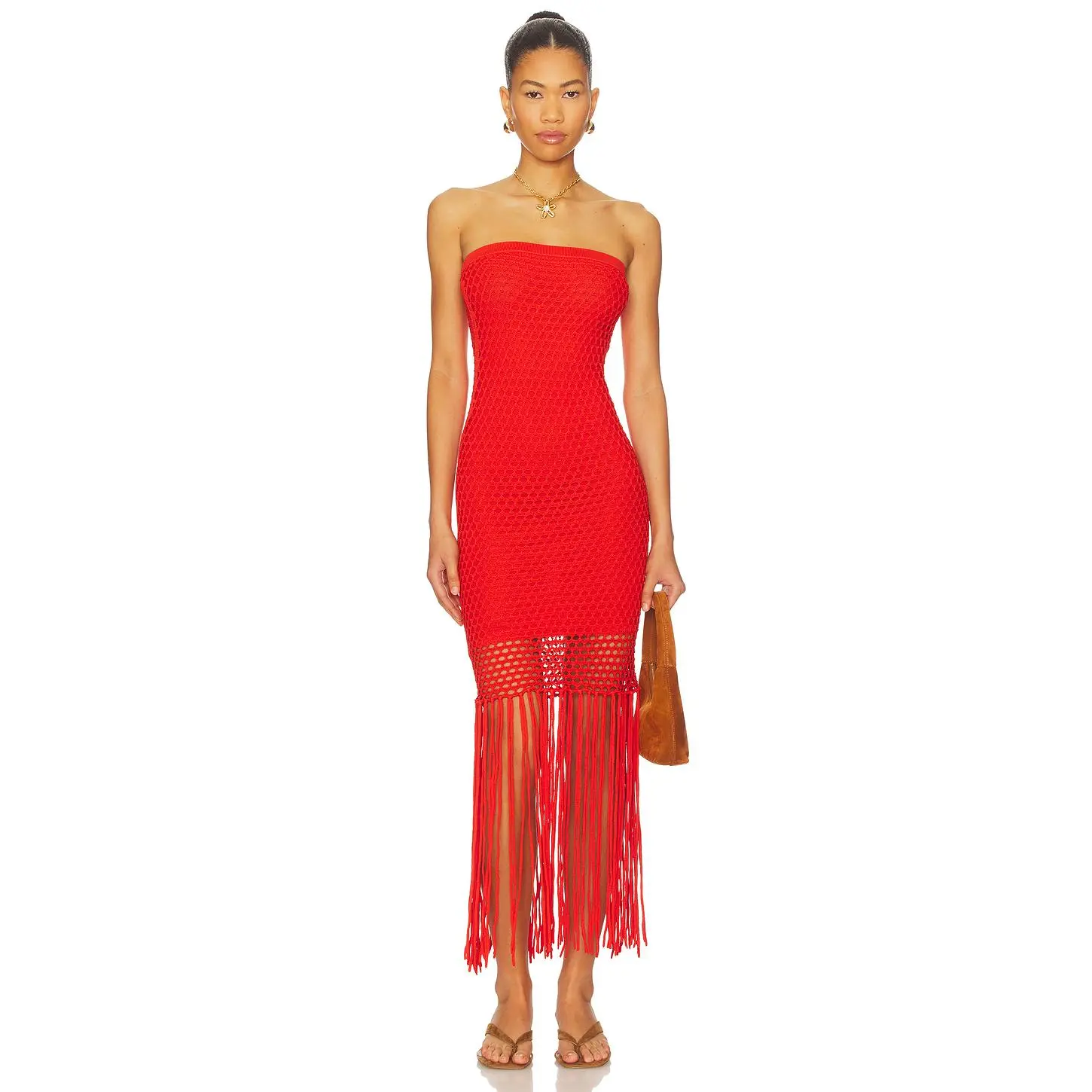 open lace back dress Leslie Amon After Sun Beaded Fringe Mini Dress