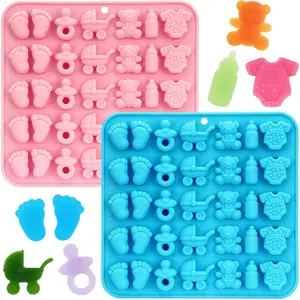 Baby Shower Chocolate Mold, Silicone Candy Molds with Baby Onesie, Feet, Pacifier, Cradles, Bear, Bottle Shapes for Cake and Cupcake Toppers, Baby Party Decorations