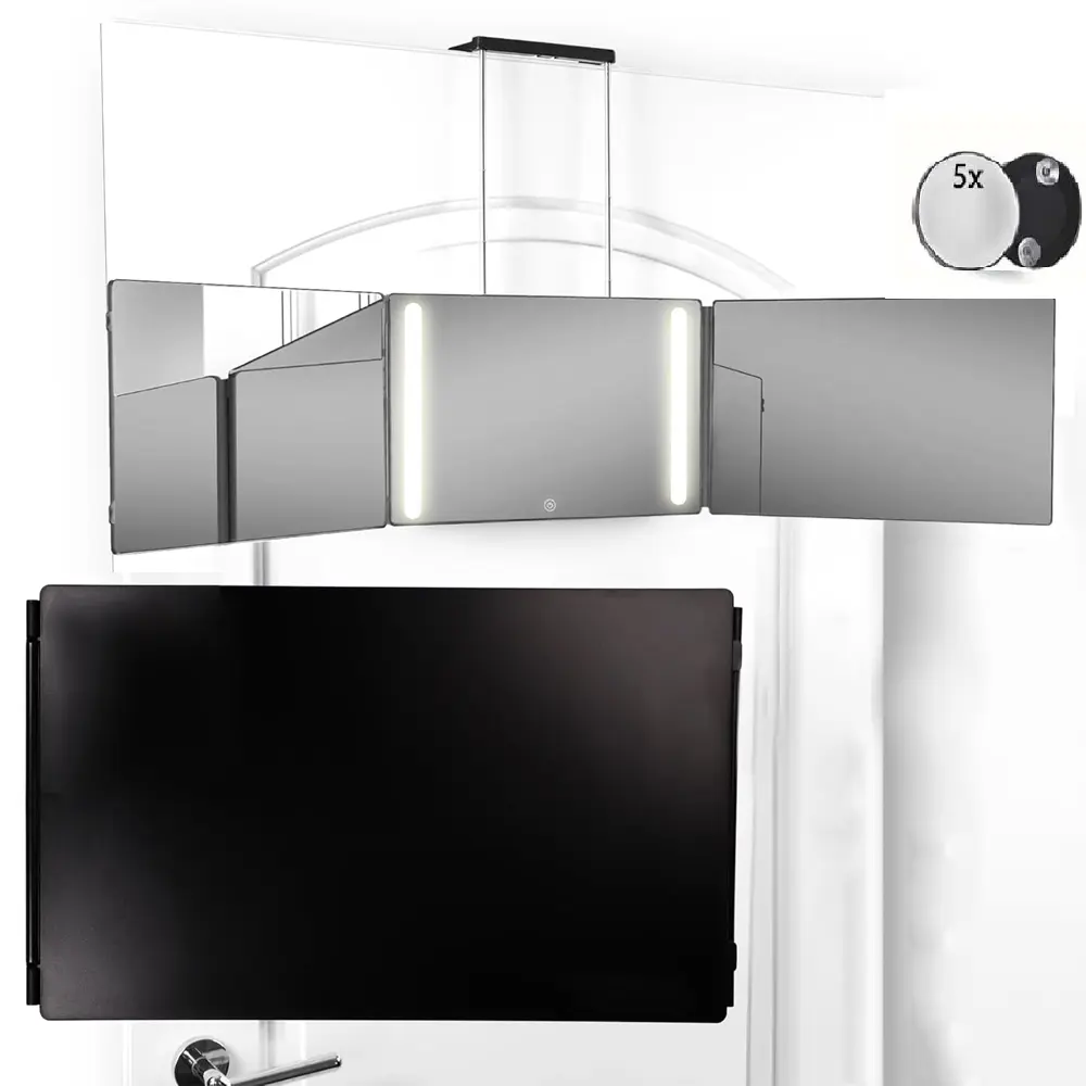 3-Way Backlit LED Bathroom Mirror with Lighted Frame, Adjustable Lighting, Foldable Portable Design for Men’s Shaving (Home Improvement Bathroom Fixture), Three Way Mirror, Backlit Bathroom Mirrors