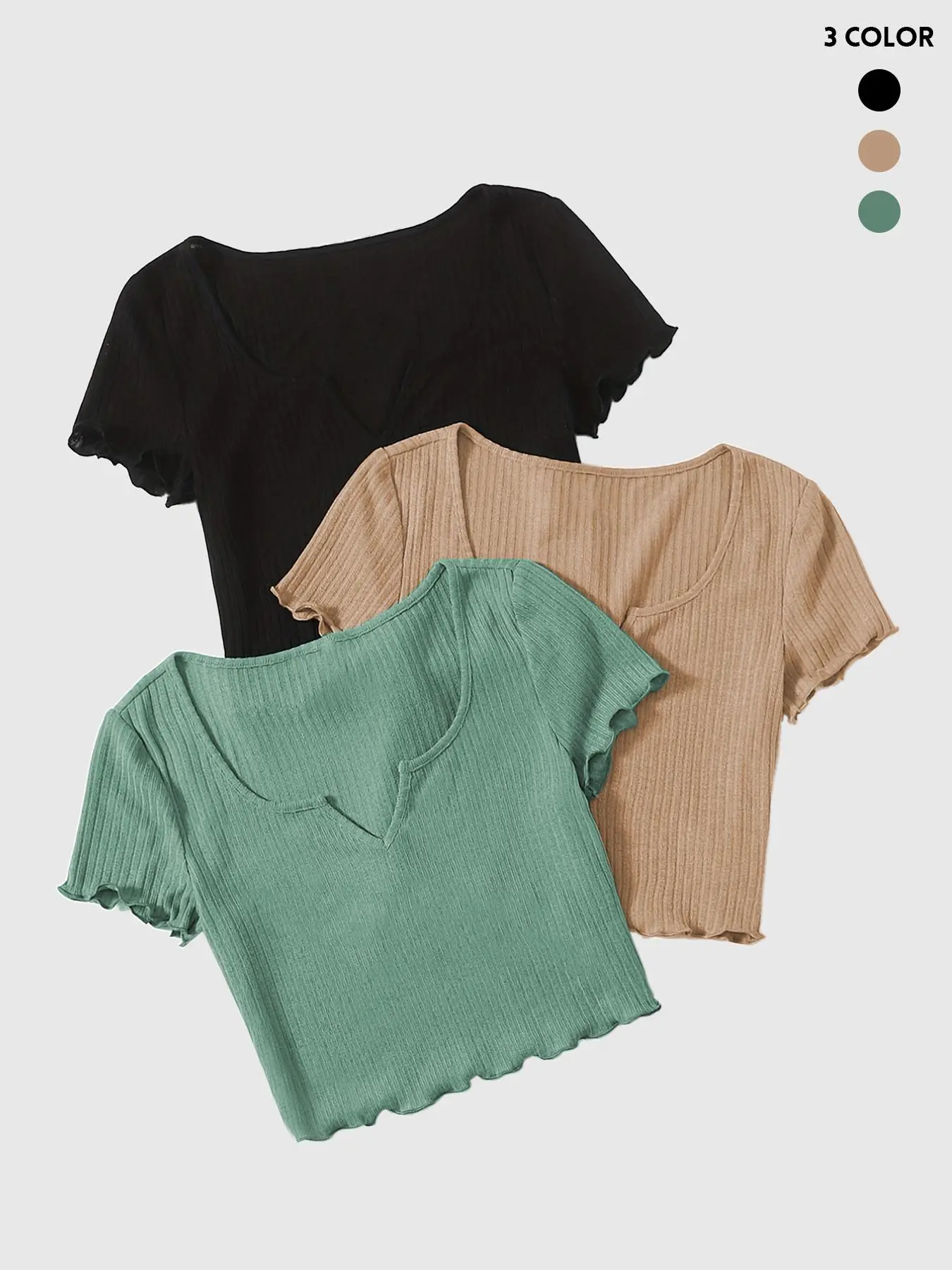 Women's Solid Ribbed Fit Tee Top, Casual Short Sleeve T-shirt for Summer, Ladies Clothes for Daily Wear, Build Your Tee