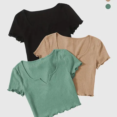 Women's Solid Ribbed Fit Tee Top, Casual Short Sleeve T-shirt for Summer, Ladies Clothes for Daily Wear, Build Your Tee