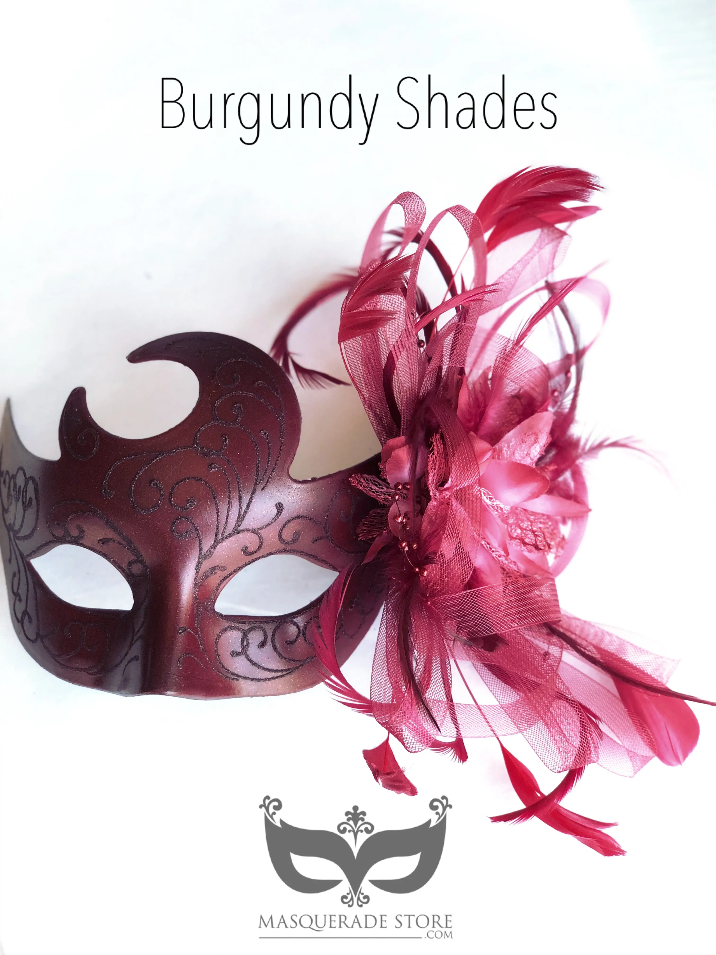 Burgundy Elegance Feather Mask