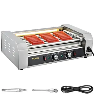 【Summervibes】VEVOR Hot Dog Roller,  18 Hot Dog Capacity 7 Rollers, 1050W Stainless Steel Cook Warmer Machine with Dual Temp Control, LED Light and Detachable Drip Tray, Sausage Grill Cooker for Kitchen Restaurant