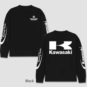 Kawasaki Ninja Racing Men's Long Sleeve T-shirt, AMA Motocross Championship Enthusiast, Apparel Streetwear Racing Team, Motocross Motobike Riders SuperMotocross MotoGear Clothing, Off-Road Fan Cotton For Dirt Bike Fan