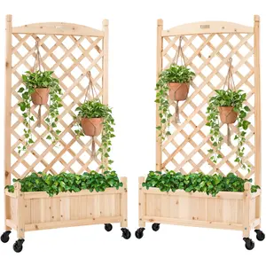 Best Choice Products Set of 2 48in Wood Planter Box & Diamond Lattice Trellis, w/ Drainage, Optional Wheels