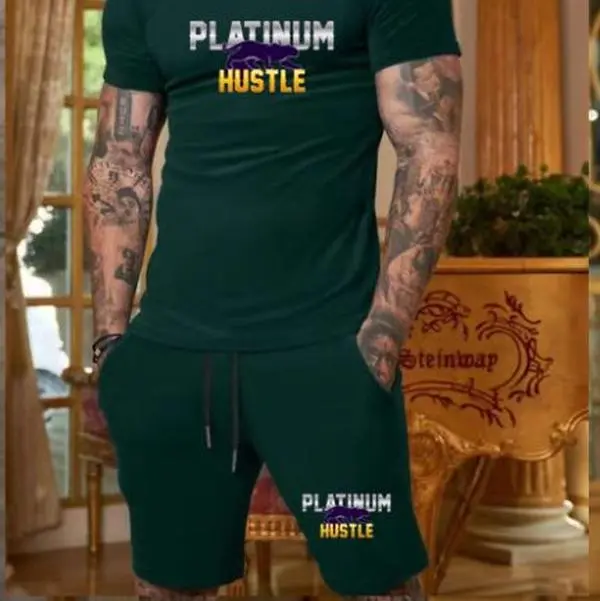 Platinum Hustle Streetwear Short Set's and Caps Green T-Shirt & Shorts Matching Set with Logo Design