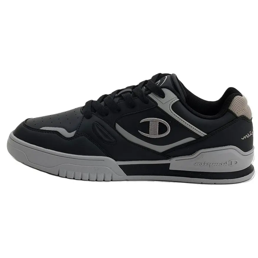 Champion Men's PU Round-Toe Lace-Up Low-Top Casual Sneakers - Black/Gray Trending Athletic Walking Shoes - Maison Mihara Footwear