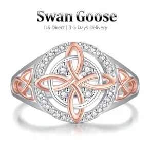 S925 Sterling Silver Rose Gold Plated Celtic Knot Ring, Anillo Nudo de Bruja Plata 925 Original Witch Knot Jewelry, 5A Cubic Zirconia Decorated Witches Knot Ring, Witchtok Witch Jewerly Pagan Jewelry for Devotion for Protection