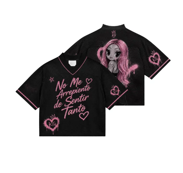 No Me Arrepiento Graphic Boxy Mesh Jersey, Latin Music Tour Style Oversized Shirt, Blue Pink Heart Mesh Jersey, Music Fan Gift