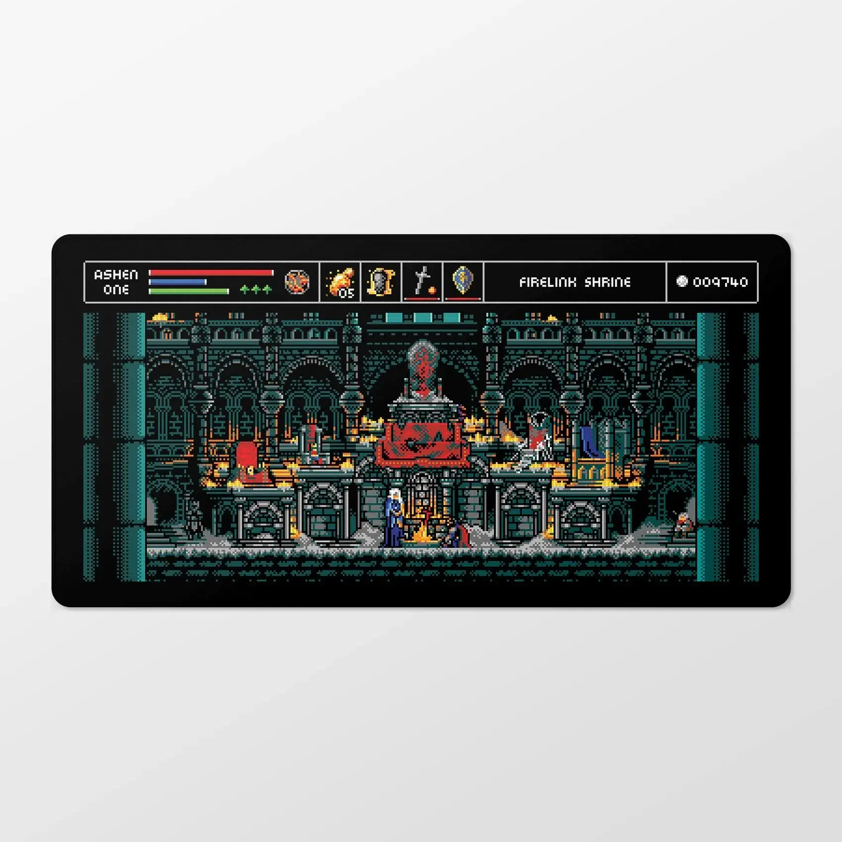 Dark Souls Desk Mat, Extended Gaming Mouse Pad with Pixel Art Firelink Shrine Design, Waterproof Non-Slip Large Keyboard Pad, Perfect Gift for Souls Fans