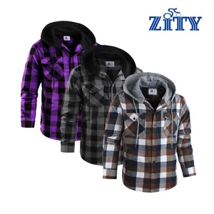 ZITY Menswear Classic Plaid Hoodie Shirt: Oversized Streetwear Checked Flannel Pullover - Long Sleeve Button-Front Tops & Sweatshirts - Easy Layering No Bulk Wetsuit-Soft Casual Wear TikTok Shop Deals Tights Pockets Breathable gifts for him