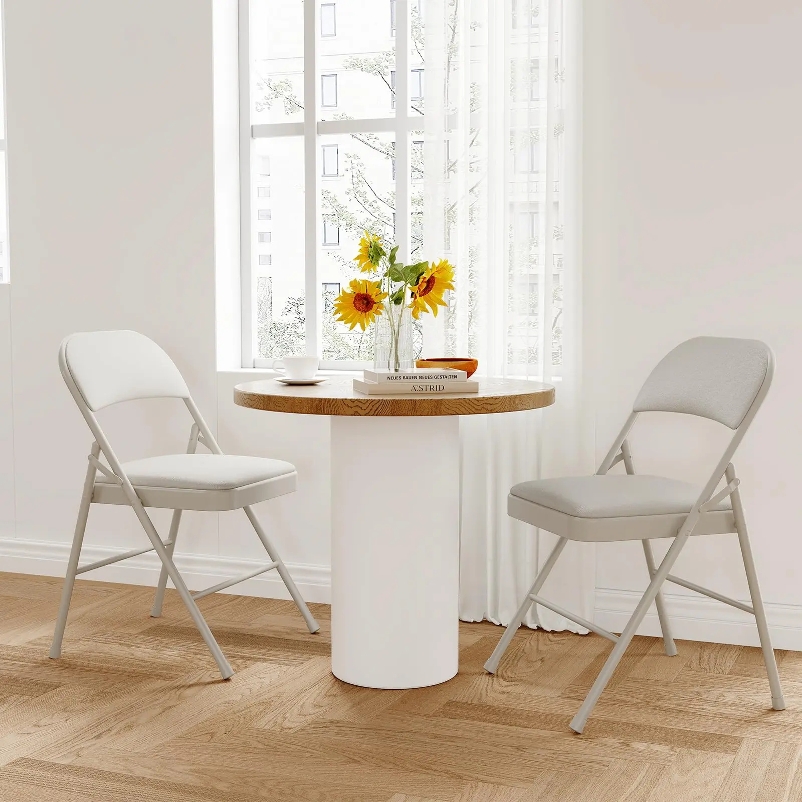 2 Pack Folding Chairs with Padded Cushions,Padded Foldable Chair Hold Up to 350 LB,Portable Beige Folding Chair Suitable for Dining Room,Home Office