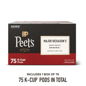 Peet's Coffee, Dark Roast Keurig K-Cup Pods, 100% Arabica Coffee - Major Dickason's Blend 75 Count (1 Box of 75 Pods)