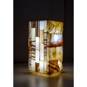 Unique handmade alabaster bedside lamp made of solid alabaster stone in cuboid shape small stones
