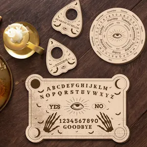 4-Piece Divination Board & Mystery Energy Instrument Set, Light Wood Color Table/wall-Mounted Vintage Witchcraft Altar Tools