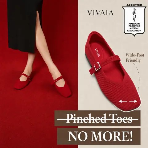 VIVAIA Women’s Chic Square-Toe Mary Jane Flats - Women's Shoes, Mary Janes Shoes, Footwear with Machine-Washable Knit, AdaptAll Adjustable Strap, Rubber Sole, No Discomfort for Office, Fall Wear (Margot)