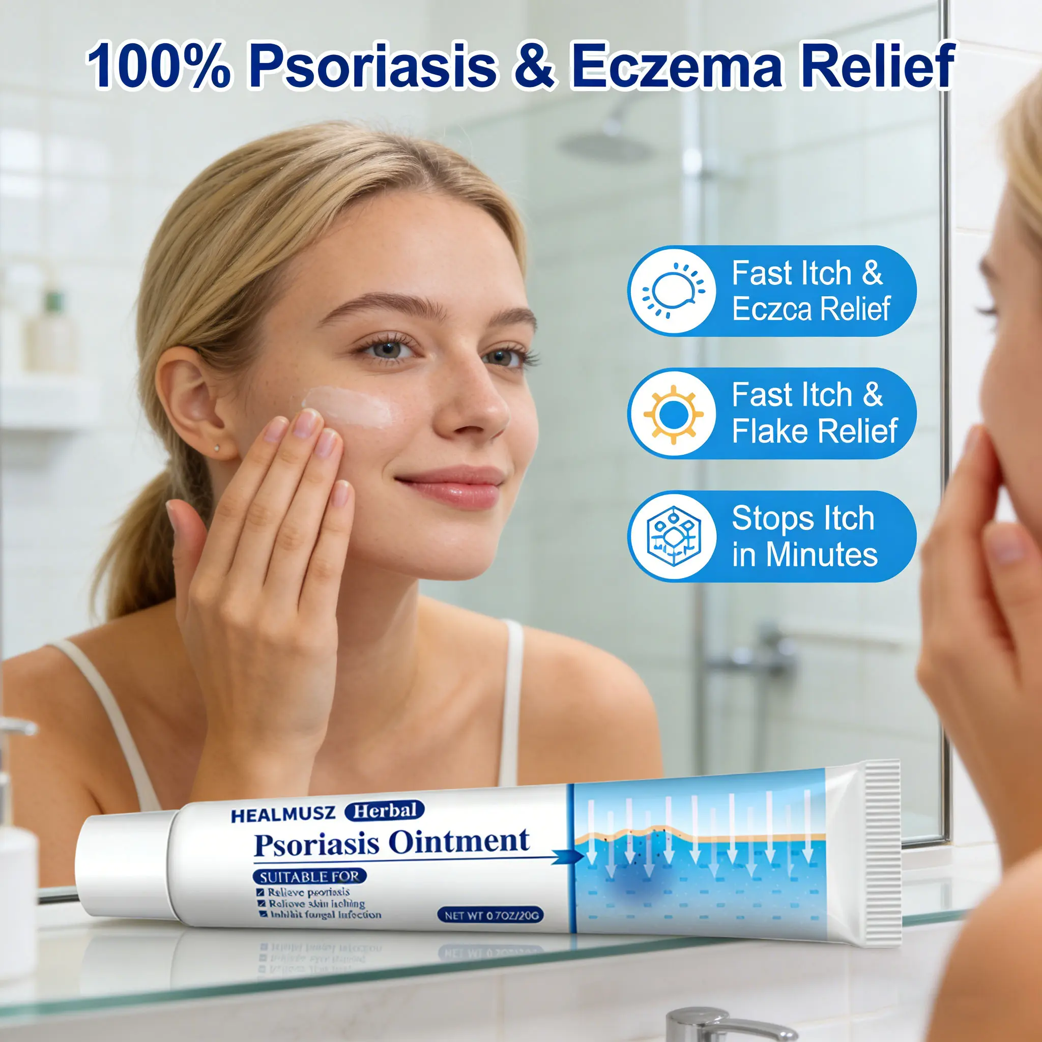 Antifungal & Psoriasis Cream, Plant-Based Formula for Eczema, Ringworm, Tinea, Itchy Scalp & Groin, Athlete’s Foot – Fast Soothing Itch Relief, Deep Hydration, Gentle Skin Care – 20g