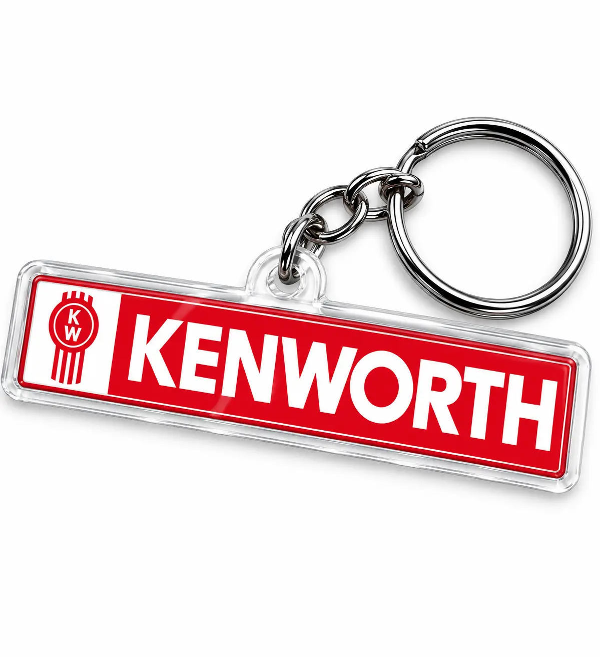 Kenworth Truck Acrylic Keychain, Red & White KW Logo Key Ring, Heavy Duty Semi Truck Accessory, Gift for Truck Drivers & Big Rig Enthusiasts