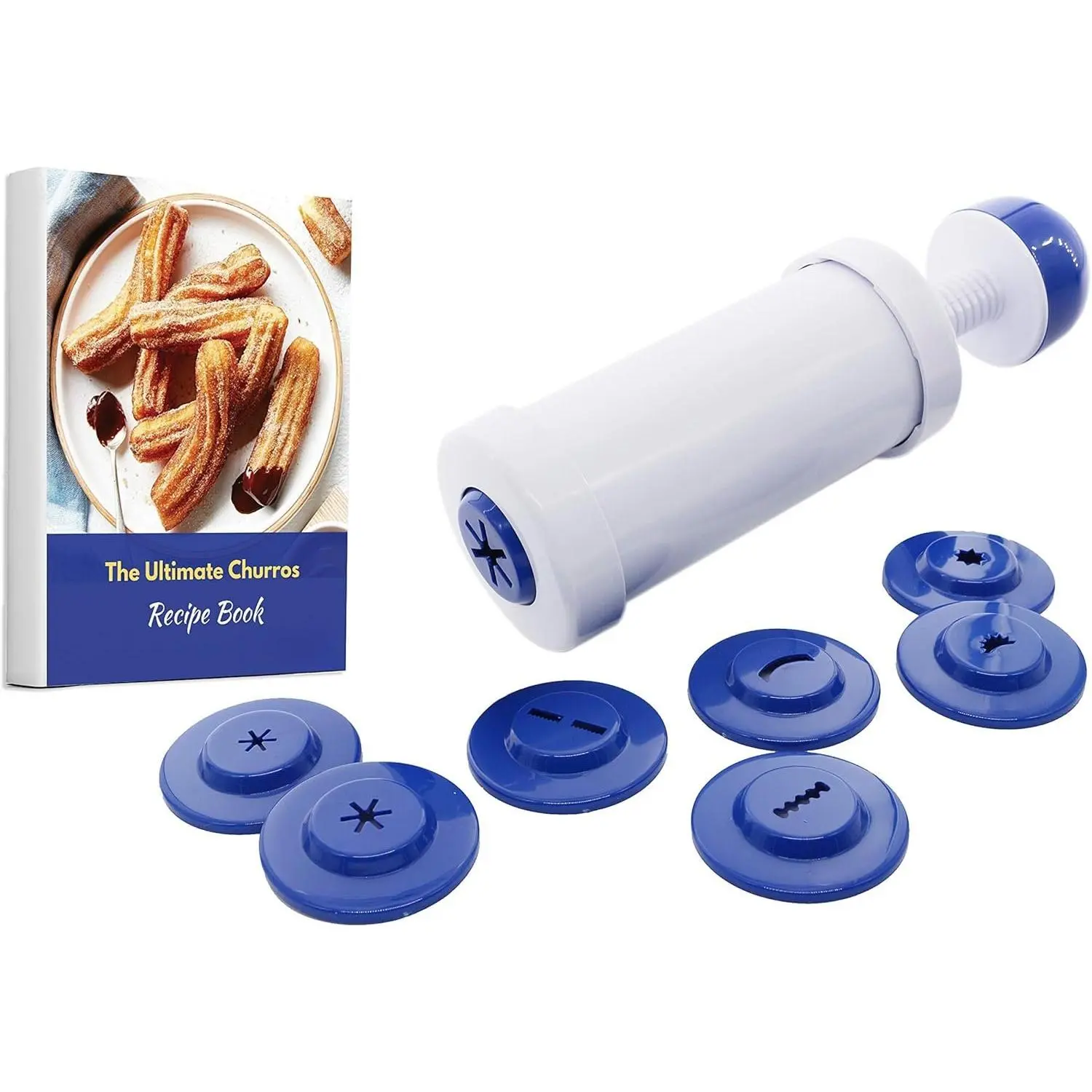 Churrera Churro Maker with FREE Recipe e-Book - Easy Piping Nozzle Tool for Deep Fry Churro in 8 Difference Shapes