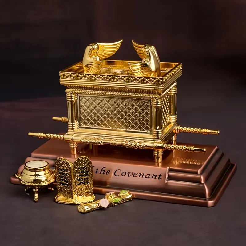 Metal Ark Display Set, Jewish Religious Style, Vintage Decor, Ornate Religious Decor, Desktop Decoration, Cultural Collection, Religious Collectibles, Includes Ten Commandments Stone, Religious Home Decor