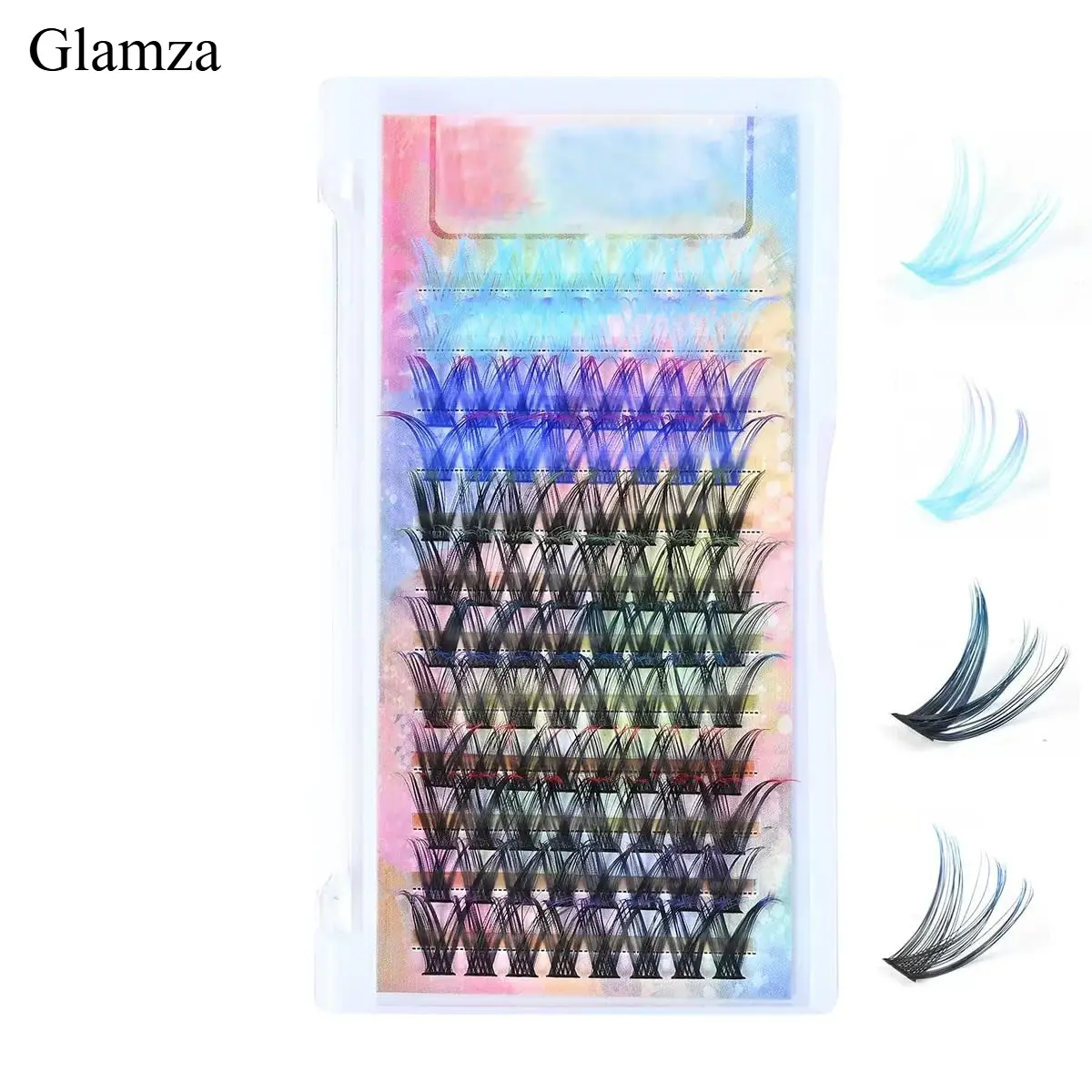 Glamza Stage Party Limited lashes Fairy Colored Lash Extensions Clusters,False Eyelashes, Individuals Eyelash Clusters Diy Colored Eyelash Kit 14/16mm D Curl Gradien Read,Green,Blue,Pink(96pcs)