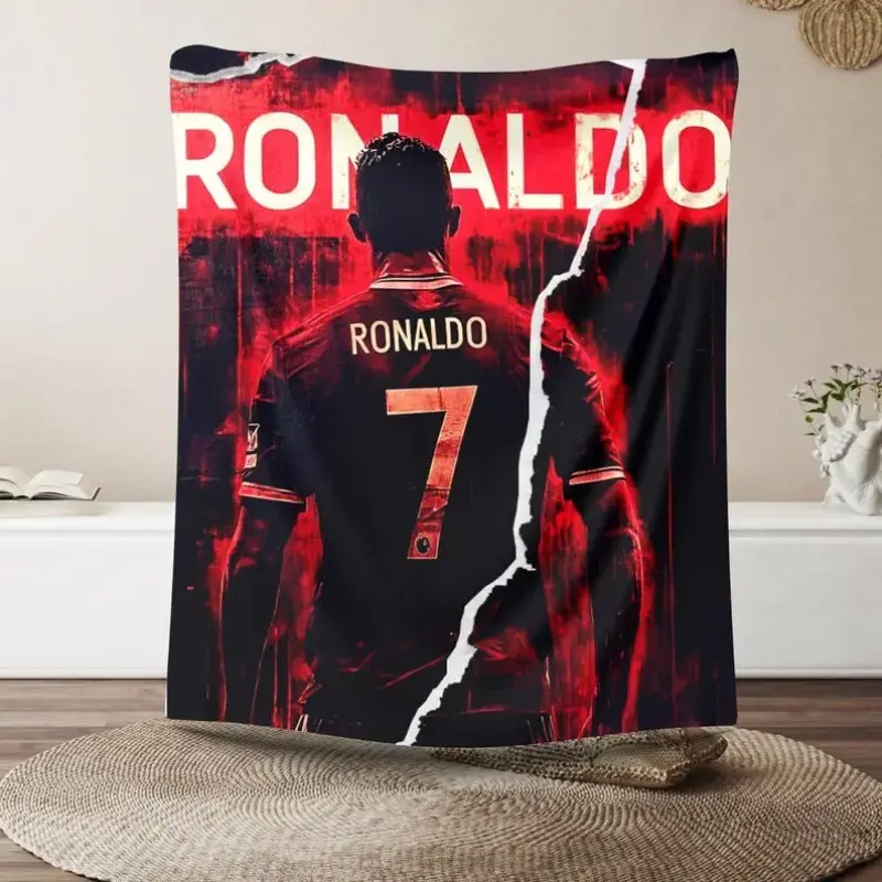 Cristiano Ronaldo Football Blanket - Sports Logo Flannel Throw, Soft Lightweight Bedding/Sofa Cover, Soccer Fan Gift for Bedroom Decor, Birthday Present for Sport Lovers, Football Blankets, Sports Logo Blankets