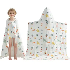 Muslin Baby Hooded Towel, Ultra Soft and Highly Absorbent Toddler Bath Towel, 100% Muslin Cotton Bath Wrap for Babies - Large Newborn Essential 43 x 43 Inch