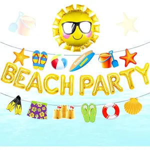 Beach Party Decoration Beach Pool Party Supplies Summer Sun Balloons Beach Party Backdrop Banner for Luau Hawaii Beach Pool Party